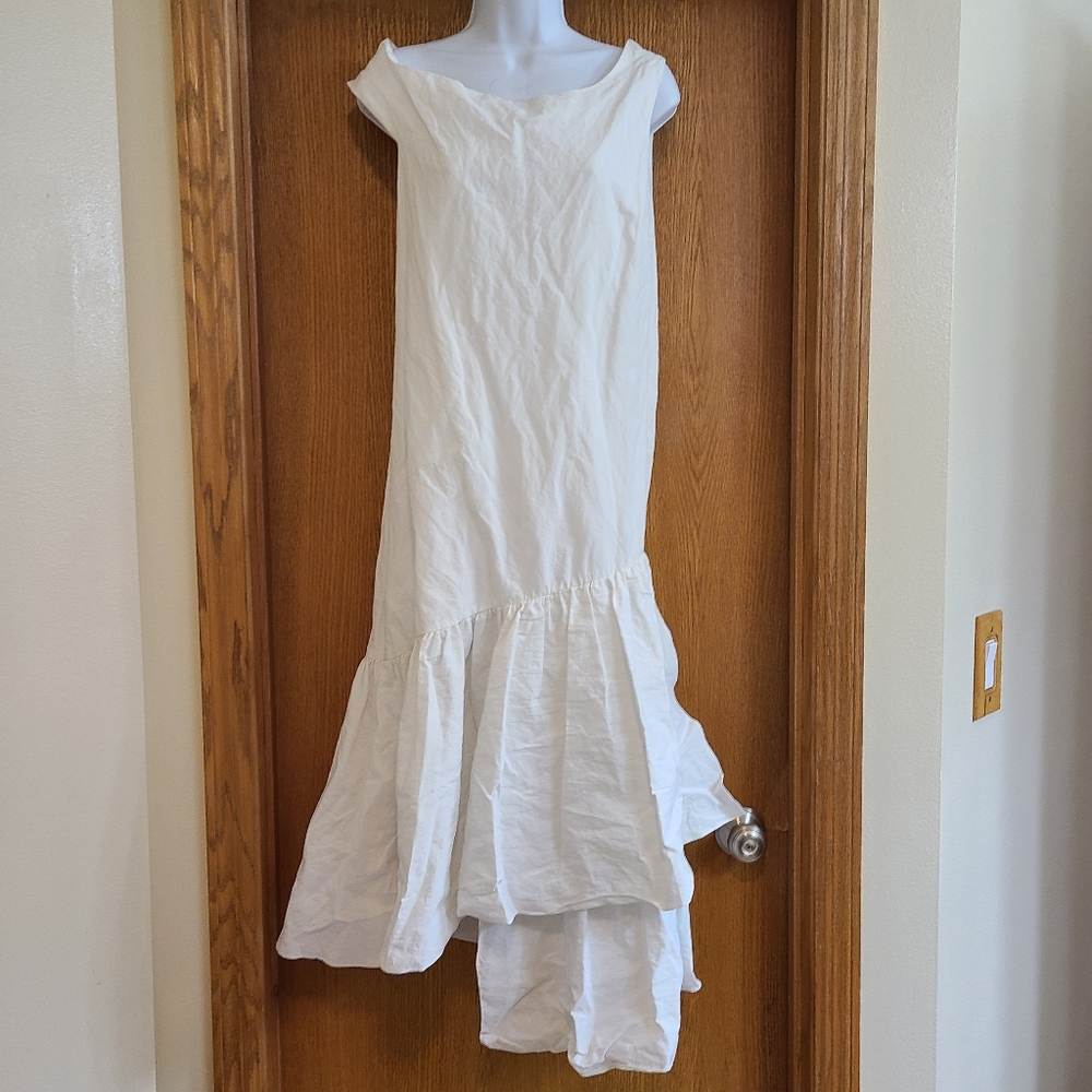Isa Arfen White Tiered Drop Waist Dress NWT 8